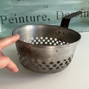 Vintage Aluminum Colander Fryer Basket with Handle